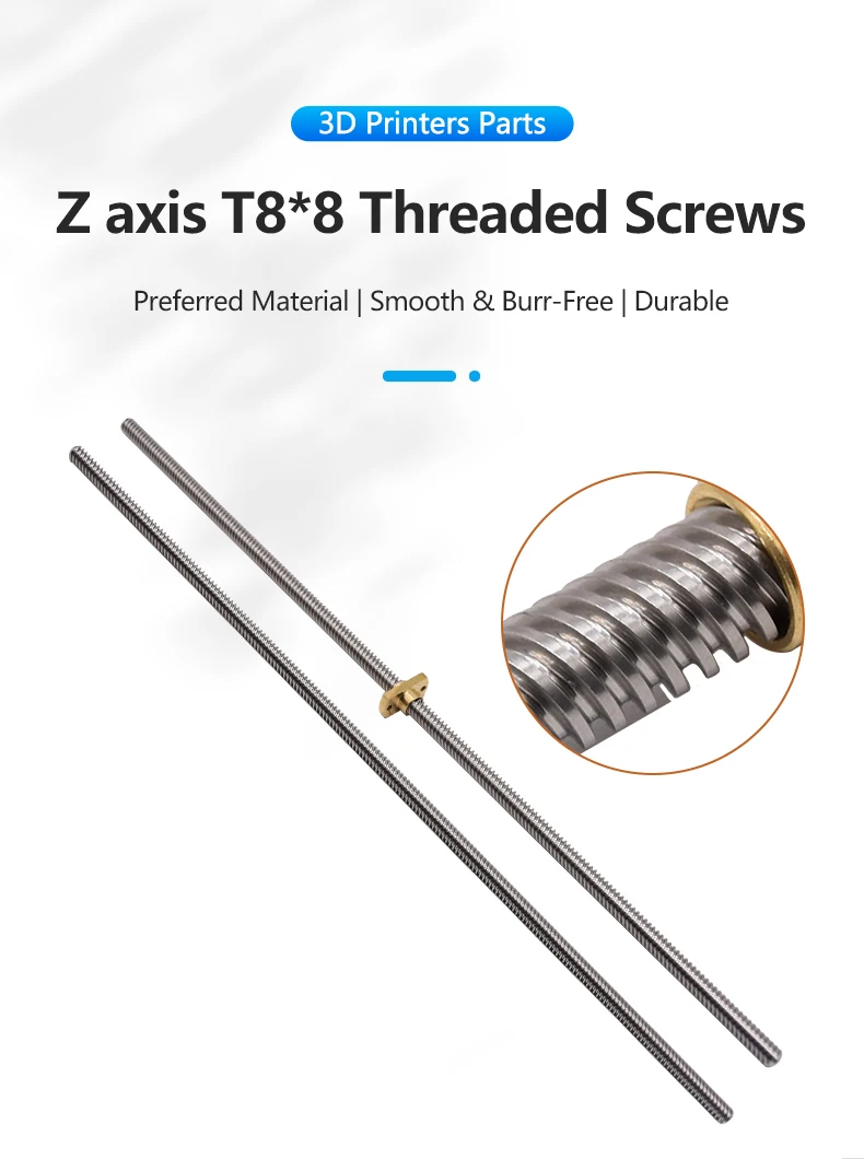 T8*8 Ender 3 Lead Screw Z axis Rod +Brass Nuts Lead 8MM 365/399/400MM for Ender-3 Ender-3 V2 Ender 6 CR-10S CR-10 V2 CR-6 SE I3