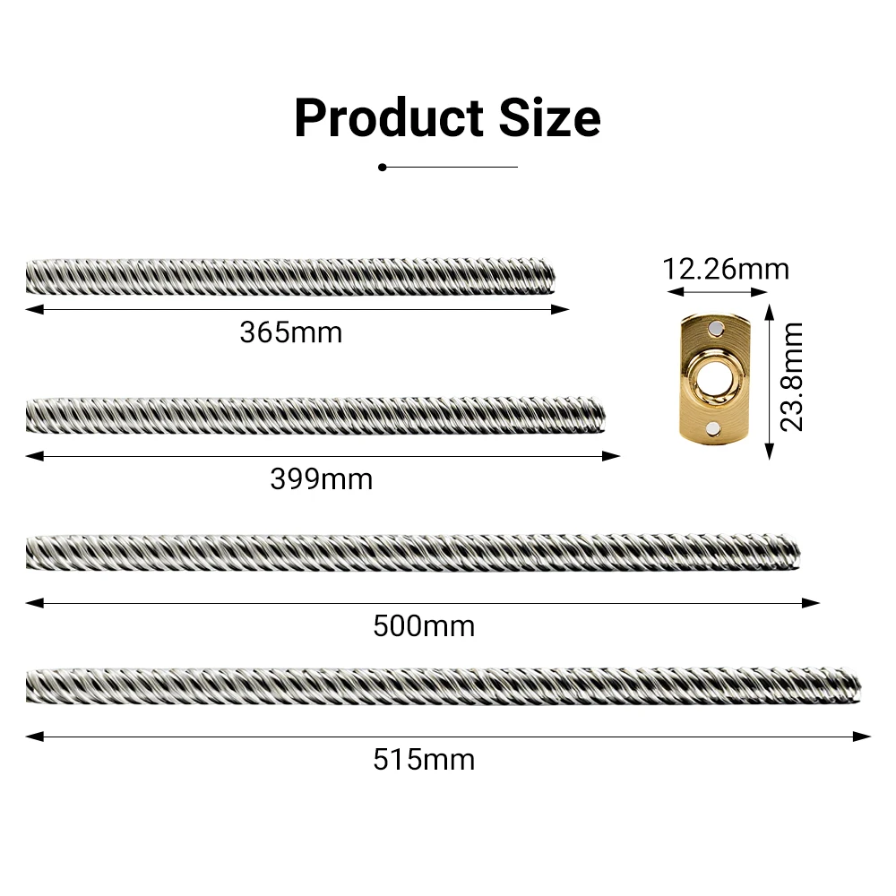 T8*8 Ender 3 Lead Screw Z axis Rod +Brass Nuts Lead 8MM 365/399/400MM for Ender-3 Ender-3 V2 Ender 6 CR-10S CR-10 V2 CR-6 SE I3