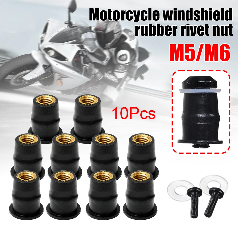 10/30PCS M5 M6 Motorcycle Windscreen Windshield Bolts Screws Metric Rubber Well Nut Fastener For Honda Suzuki Yamaha Kawasaki