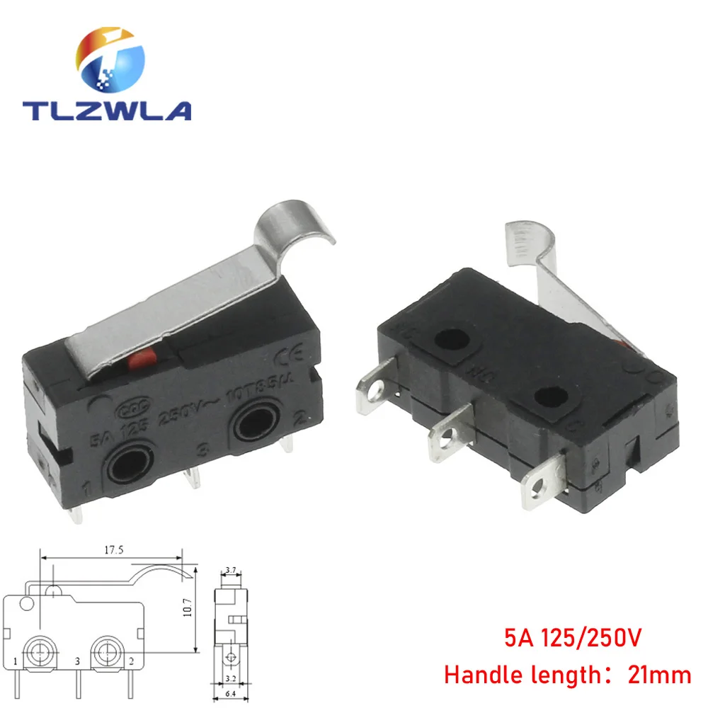 Micro Switch Copper Contact 5A 125/250V Mini Limit Switch No Nc 2/3Pin Roller Arc Rod Quick Button Switch