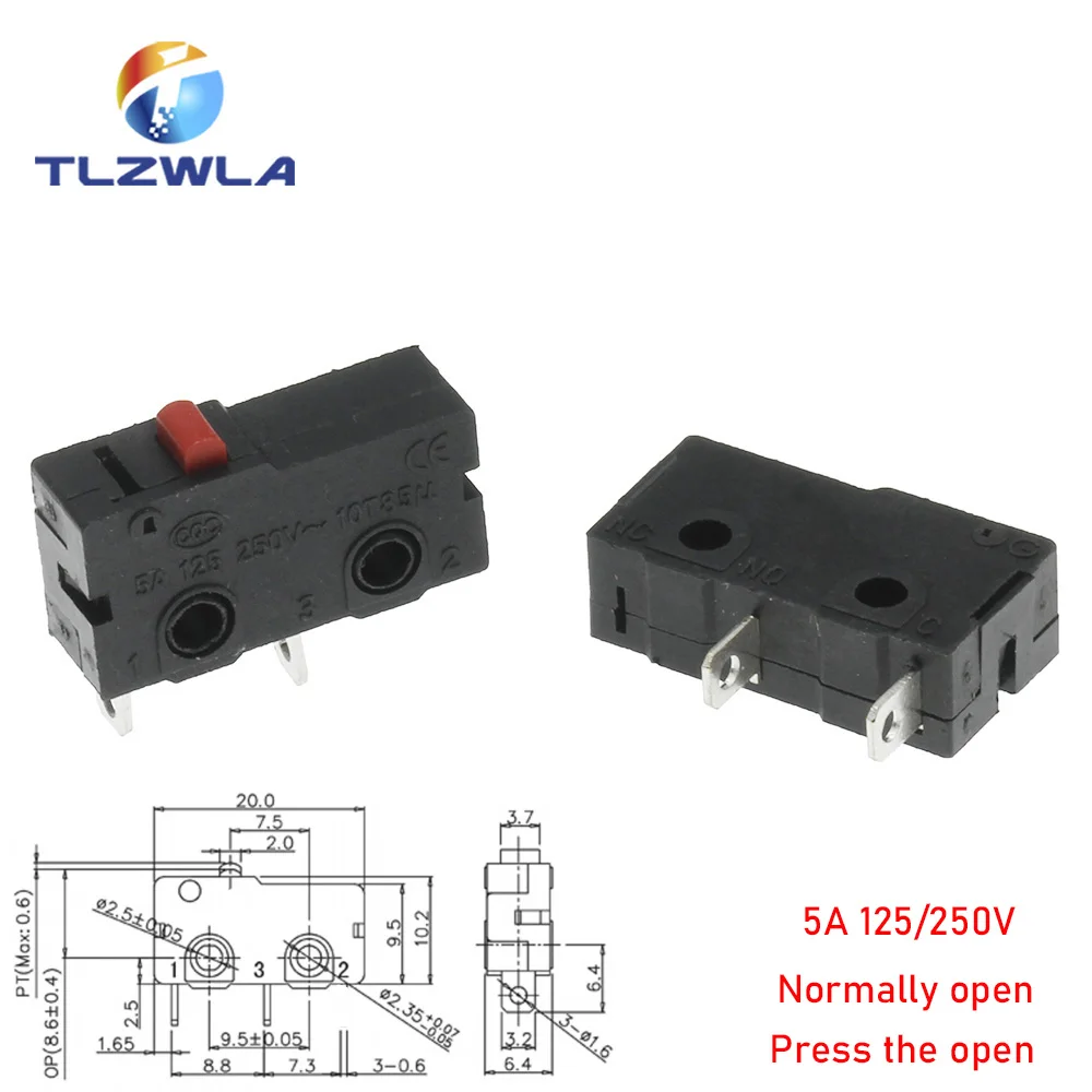 Micro Switch Copper Contact 5A 125/250V Mini Limit Switch No Nc 2/3Pin Roller Arc Rod Quick Button Switch