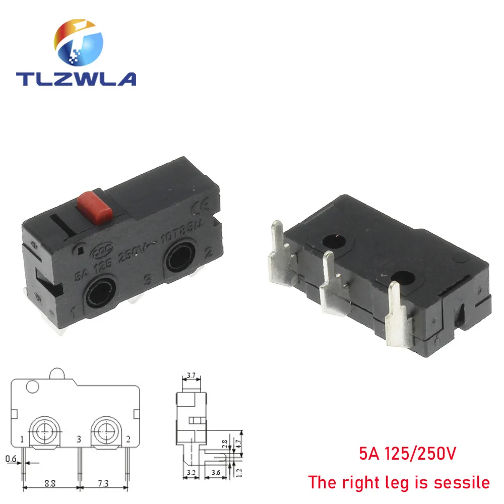 Micro Switch Copper Contact 5A 125/250V Mini Limit Switch No Nc 2/3Pin Roller Arc Rod Quick Button Switch