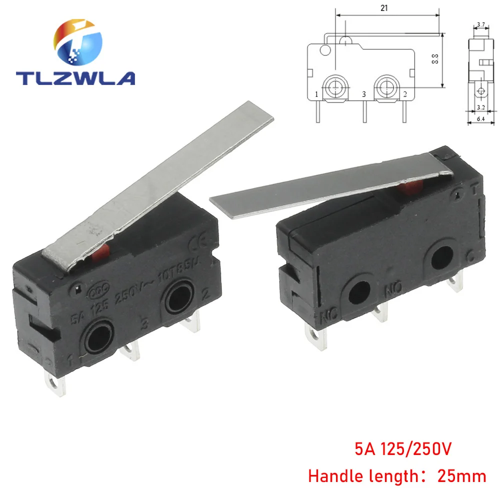 Micro Switch Copper Contact 5A 125/250V Mini Limit Switch No Nc 2/3Pin Roller Arc Rod Quick Button Switch