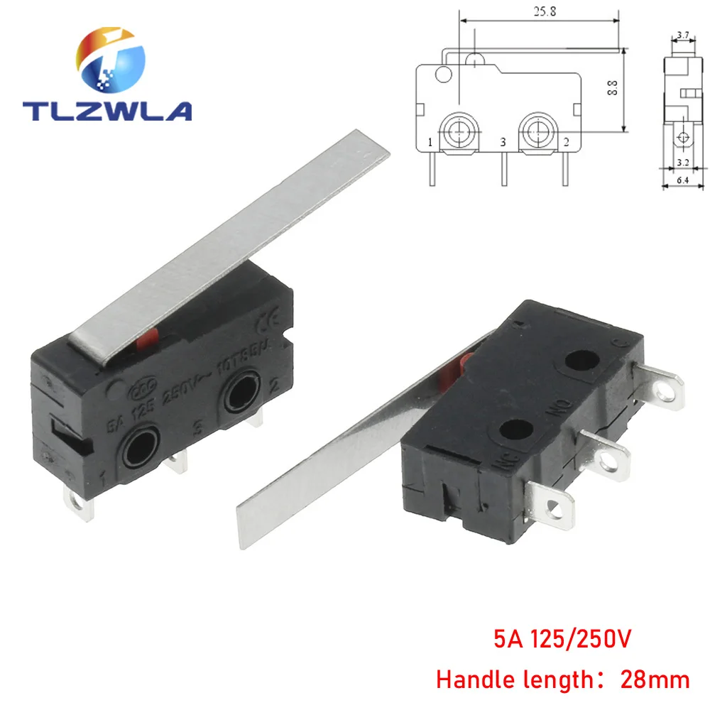 Micro Switch Copper Contact 5A 125/250V Mini Limit Switch No Nc 2/3Pin Roller Arc Rod Quick Button Switch