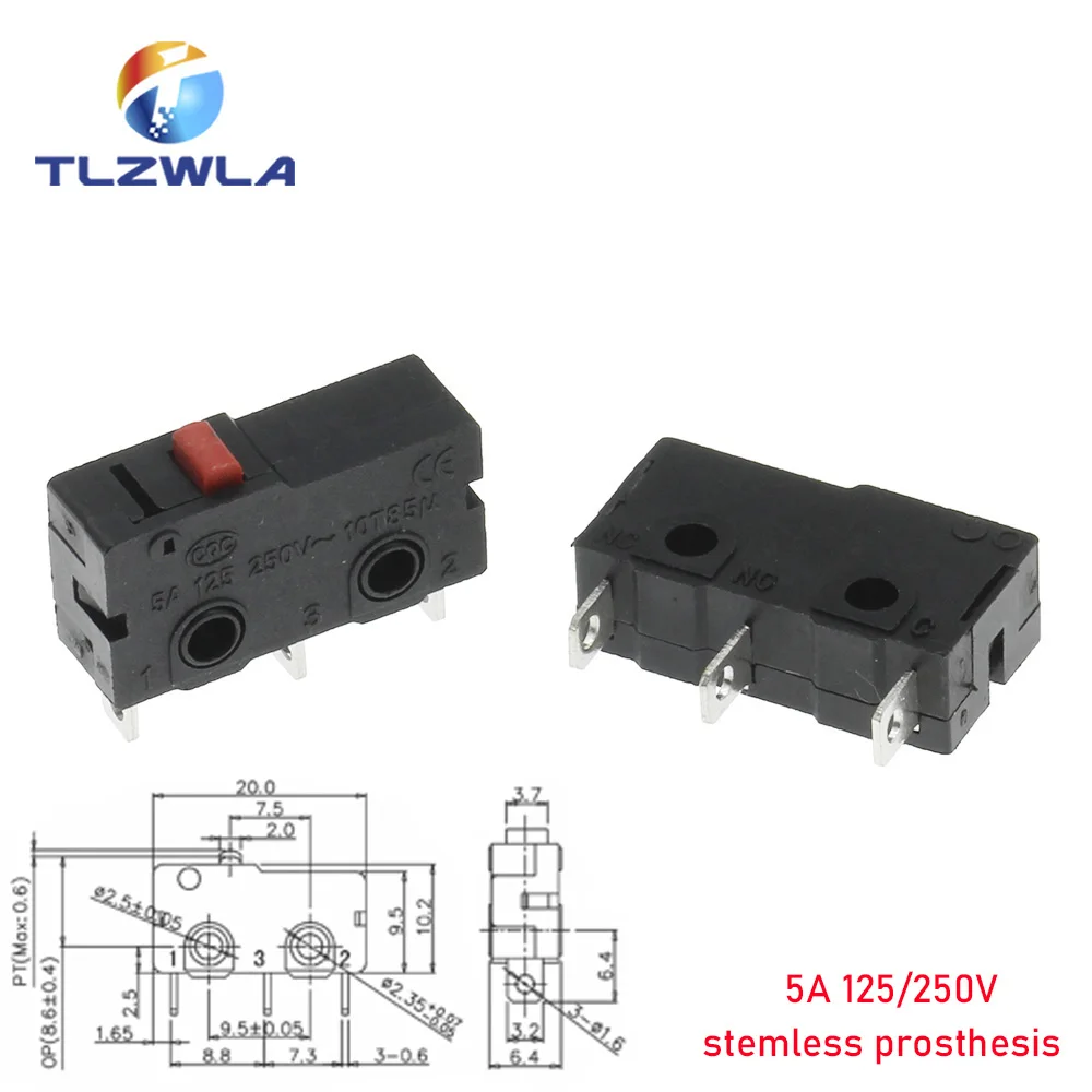 Micro Switch Copper Contact 5A 125/250V Mini Limit Switch No Nc 2/3Pin Roller Arc Rod Quick Button Switch