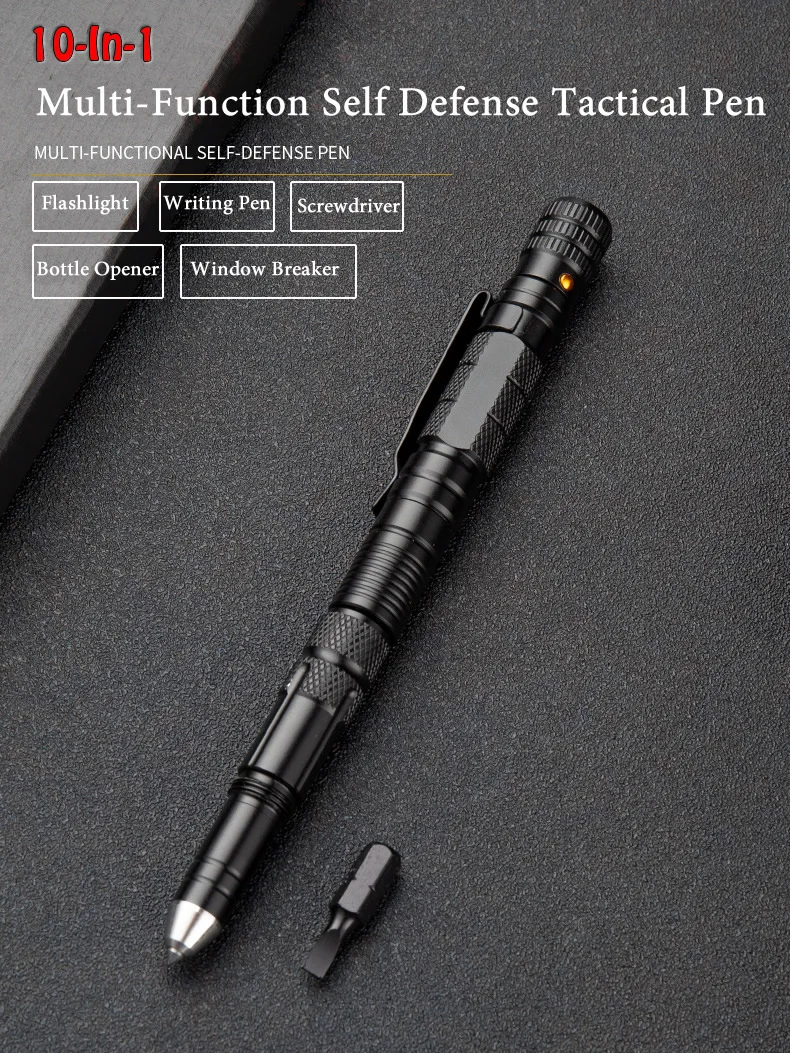 Multi Function Tactical Pen Emergency Flashlight Screwdriver Bottle Opener Window Breaker Outdoor Survival Self Rescue EDC Tool