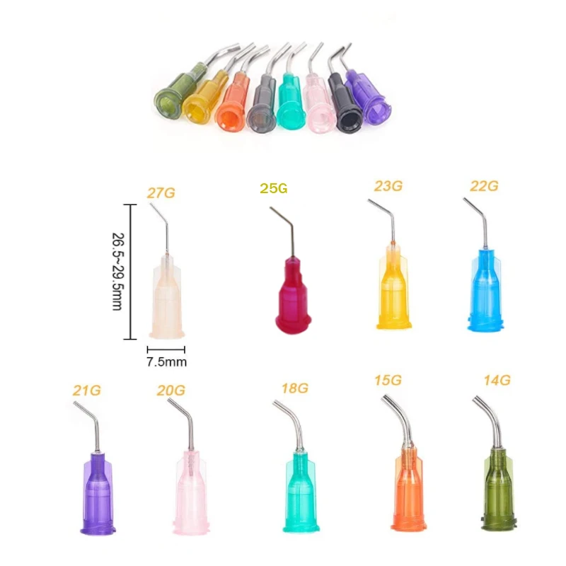 10-45Pcs 1" Stainless Steel 45 Degrees Elbow Dispensing Needle Blunt Tip From 14G To 27G