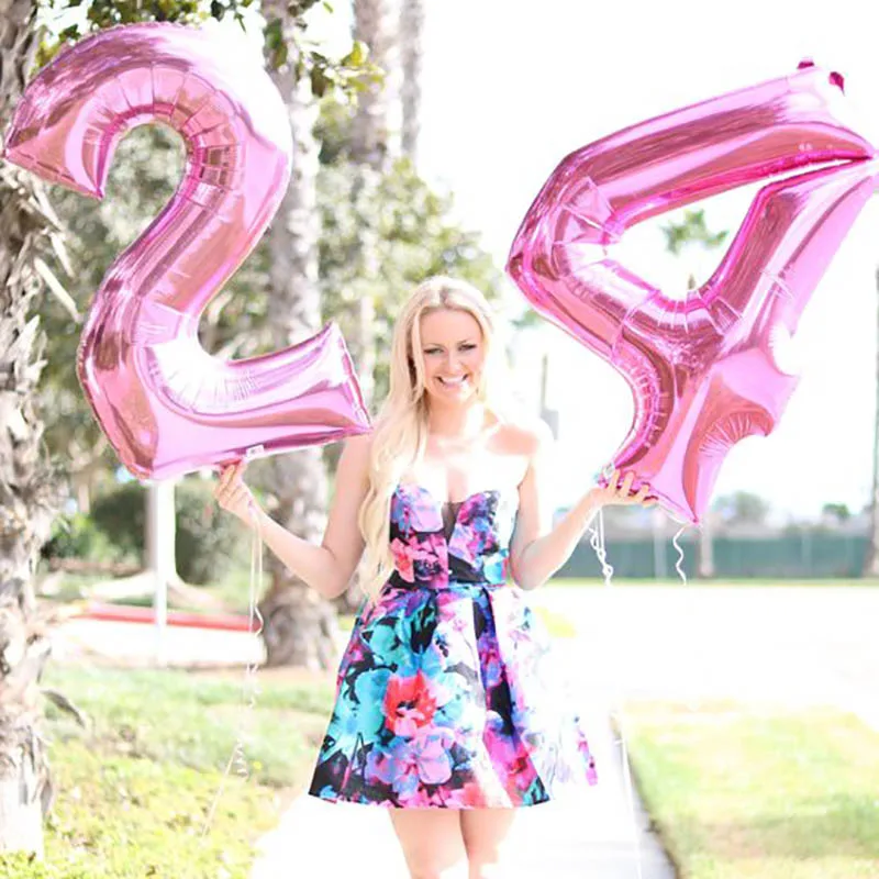 16 32 40 Inch Air Number Large Figures Foil Balloons Happy Birthday Wedding Party Decorations Baby Shower Globos