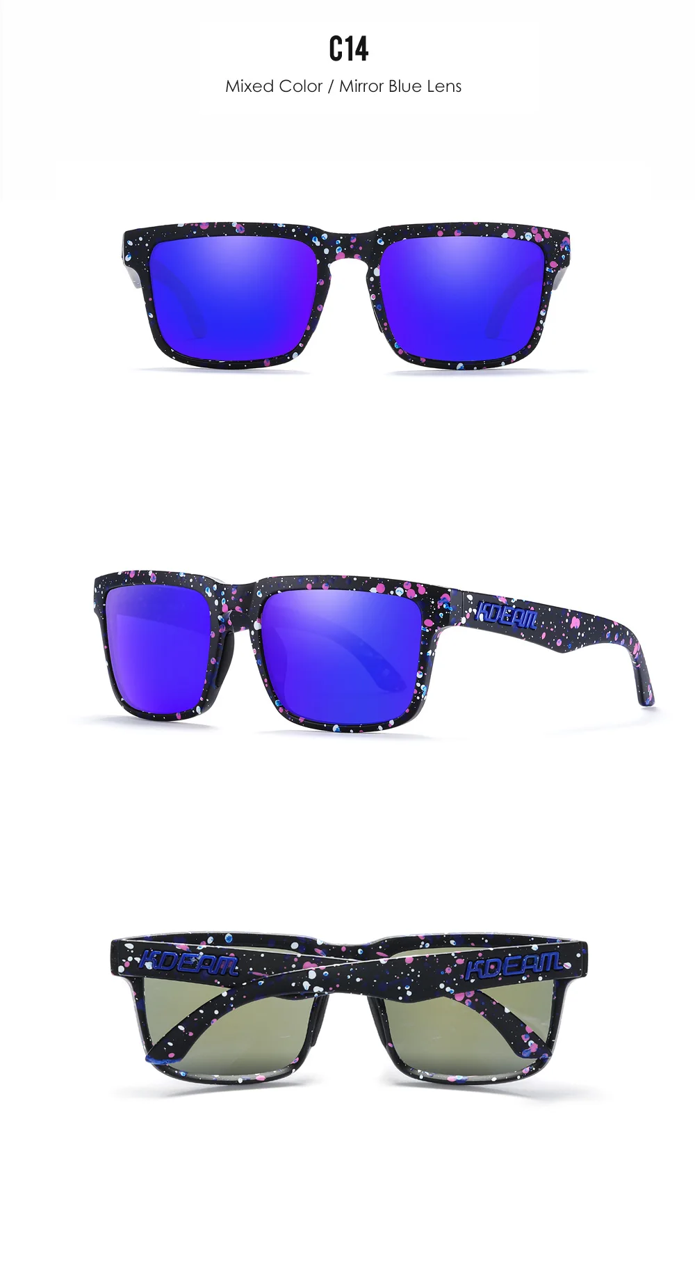 KDEAM Classic Square Sunglasses Men Women Category 3 Polarized Sun Glasses Unique Frame Surface Eyewear With Case Box KD332