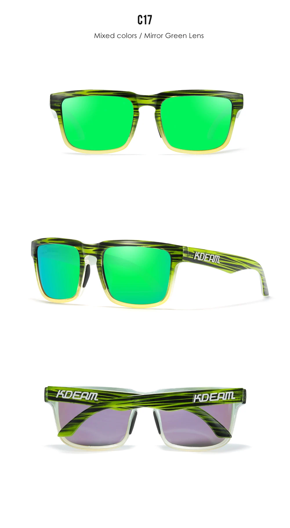 KDEAM Classic Square Sunglasses Men Women Category 3 Polarized Sun Glasses Unique Frame Surface Eyewear With Case Box KD332