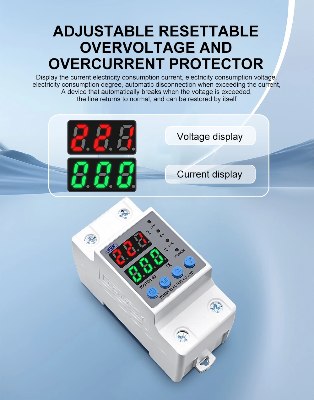 TOMZN DIN Rail 230V Adjustable Over Voltage And Under Voltage Protective Device Protector Relay TOVPD1-63-EC Colourful