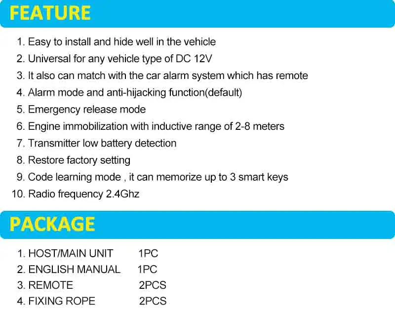 2.4GHz RFID Portable Immobilizer Wireless Engine Automatic Lock Car Alarm System Anti-Hijacking Circuit Cut Off Device Smart Key