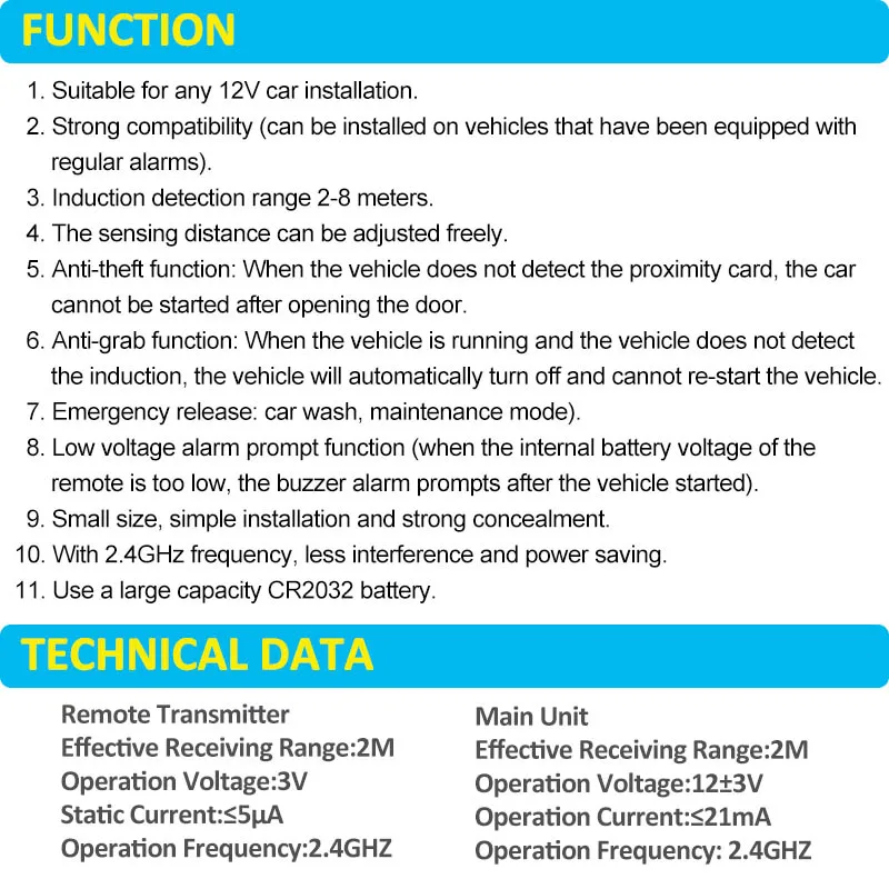 2.4GHz RFID Portable Immobilizer Wireless Engine Automatic Lock Car Alarm System Anti-Hijacking Circuit Cut Off Device Smart Key