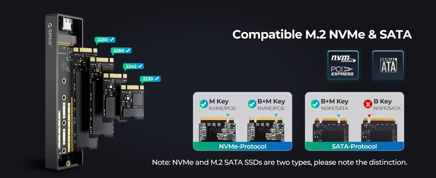 ORICO M2 SSD Case NVMe USB Type C Gen2 10Gbps PCIe SSD Case M2 SATA NGFF 5Gbps M.2 NVME Enclosure Disk Box M.2 SSD Case