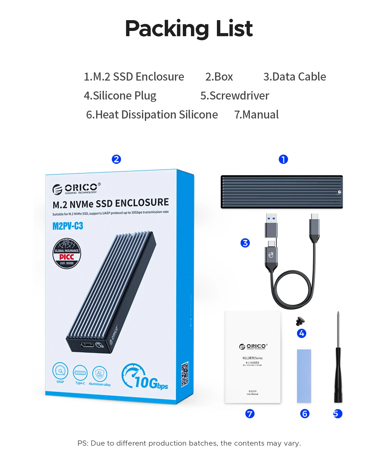 ORICO M2 SSD Case NVMe USB Type C Gen2 10Gbps PCIe SSD Case M2 SATA NGFF 5Gbps M.2 NVME Enclosure Disk Box M.2 SSD Case