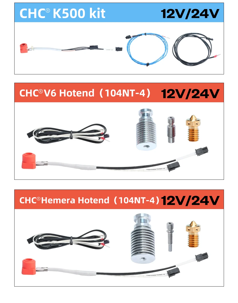 RS TriangleLab CHC® KIT Ceramic Heating Core Quick Heating Mini for Ender 3 V6 Hotend CR10 CR-10 CR-6 SE MK3S 3D Printer Hotend