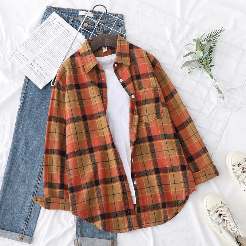 Brand Casual Women's Plaid Shirt 2025 Autumn New Boutique Ladies Loose Blouse and Tops Female Long Sleeve Blouses Clothes