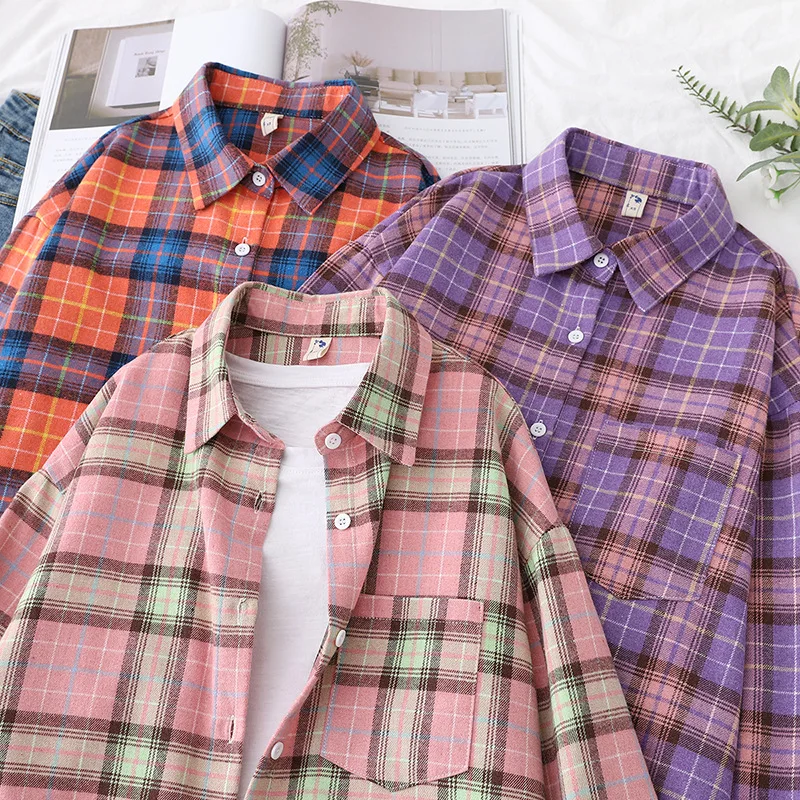 Brand Casual Women's Plaid Shirt 2025 Autumn New Boutique Ladies Loose Blouse and Tops Female Long Sleeve Blouses Clothes