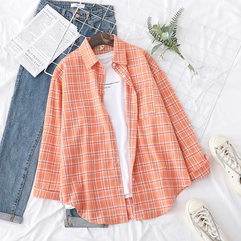 Brand Casual Women's Plaid Shirt 2025 Autumn New Boutique Ladies Loose Blouse and Tops Female Long Sleeve Blouses Clothes