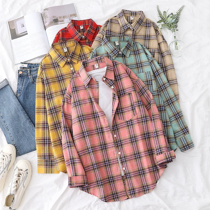 Brand Casual Women's Plaid Shirt 2025 Autumn New Boutique Ladies Loose Blouse and Tops Female Long Sleeve Blouses Clothes