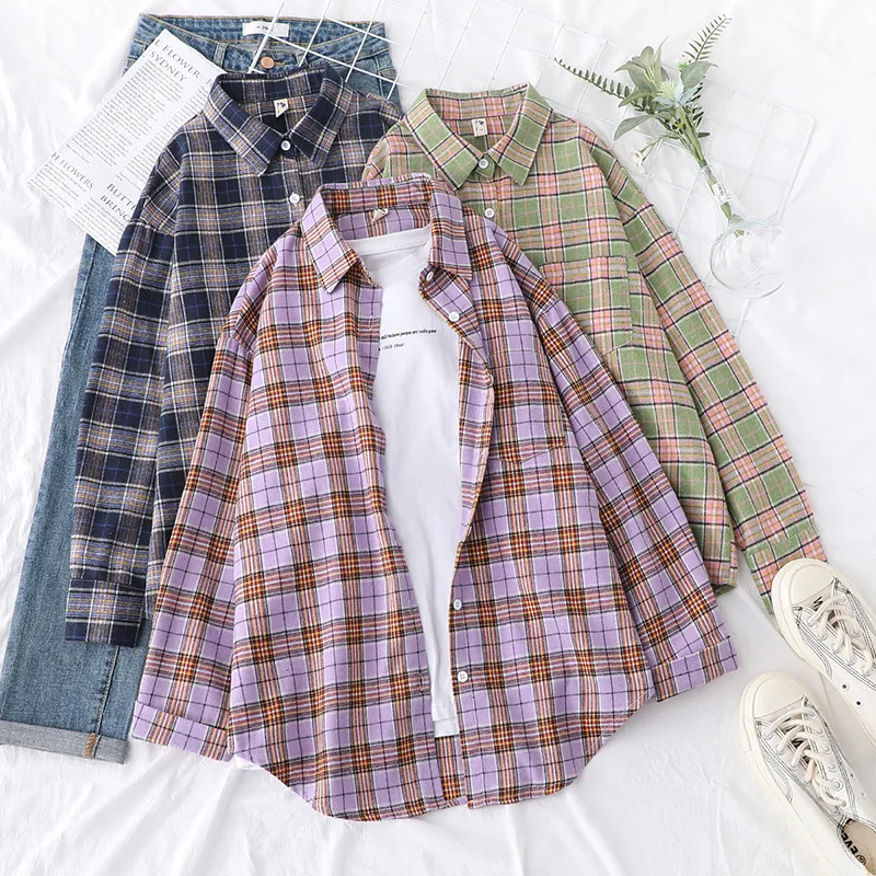 Brand Casual Women's Plaid Shirt 2025 Autumn New Boutique Ladies Loose Blouse and Tops Female Long Sleeve Blouses Clothes