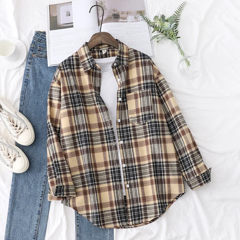 Brand Casual Women's Plaid Shirt 2025 Autumn New Boutique Ladies Loose Blouse and Tops Female Long Sleeve Blouses Clothes