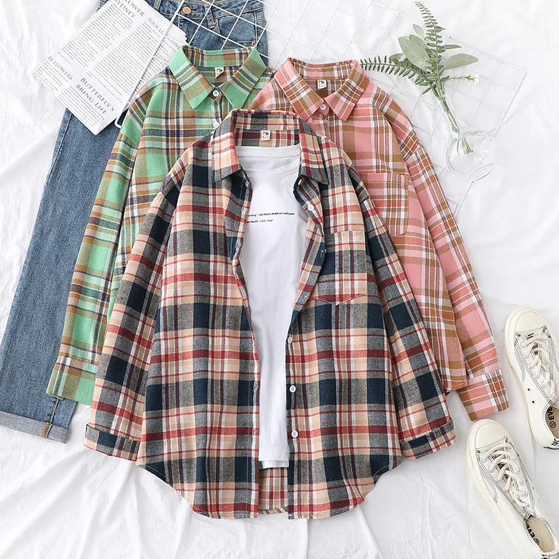 Brand Casual Women's Plaid Shirt 2025 Autumn New Boutique Ladies Loose Blouse and Tops Female Long Sleeve Blouses Clothes