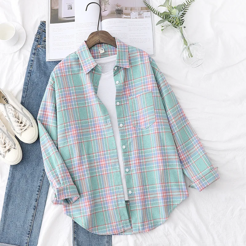 Brand Casual Women's Plaid Shirt 2025 Autumn New Boutique Ladies Loose Blouse and Tops Female Long Sleeve Blouses Clothes
