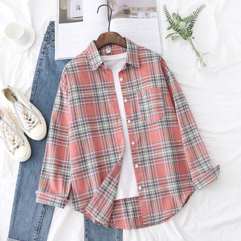 Brand Casual Women's Plaid Shirt 2025 Autumn New Boutique Ladies Loose Blouse and Tops Female Long Sleeve Blouses Clothes