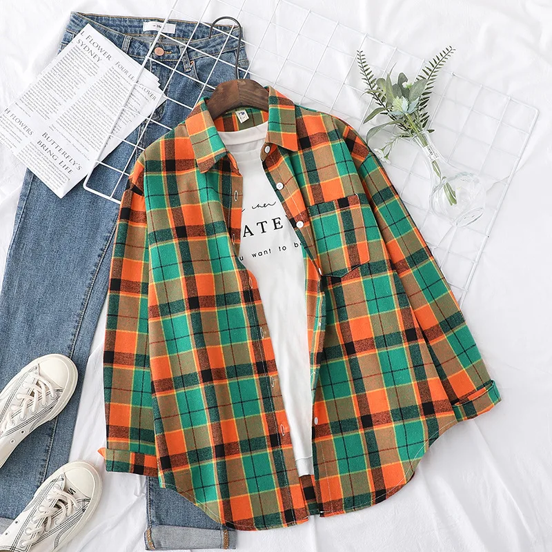 Brand Casual Women's Plaid Shirt 2025 Autumn New Boutique Ladies Loose Blouse and Tops Female Long Sleeve Blouses Clothes