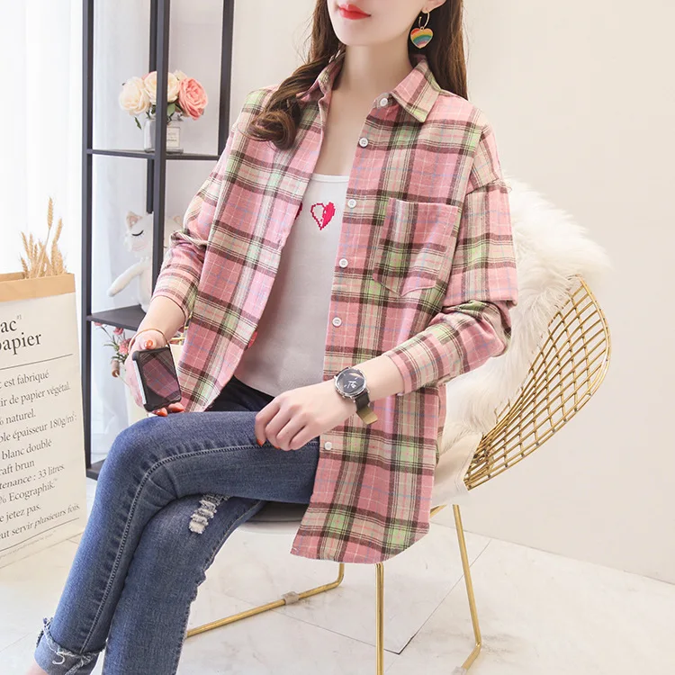 Brand Casual Women's Plaid Shirt 2025 Autumn New Boutique Ladies Loose Blouse and Tops Female Long Sleeve Blouses Clothes