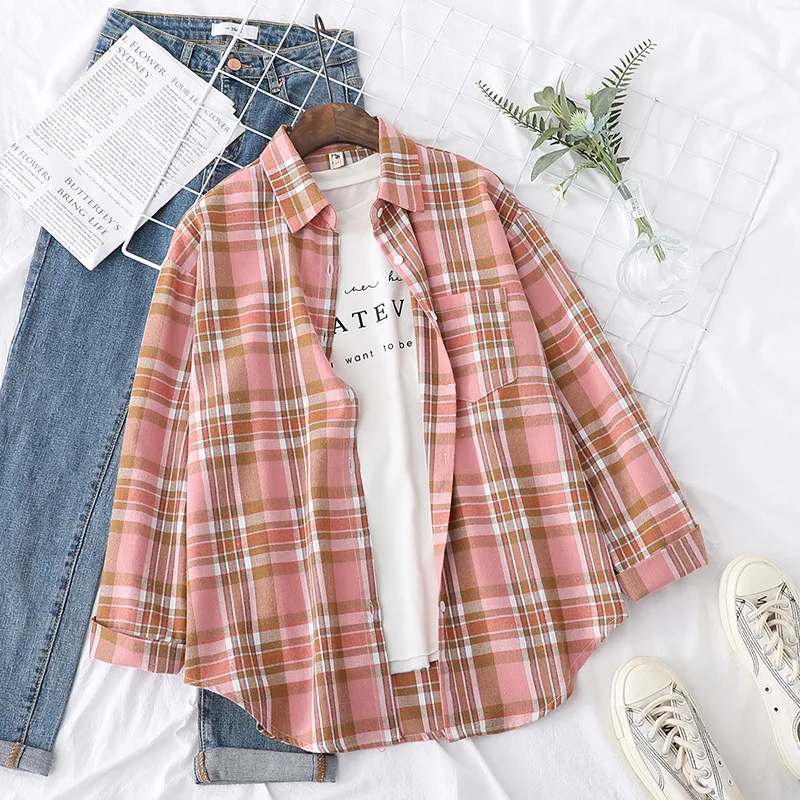 Brand Casual Women's Plaid Shirt 2025 Autumn New Boutique Ladies Loose Blouse and Tops Female Long Sleeve Blouses Clothes