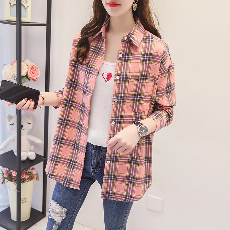 Brand Casual Women's Plaid Shirt 2025 Autumn New Boutique Ladies Loose Blouse and Tops Female Long Sleeve Blouses Clothes