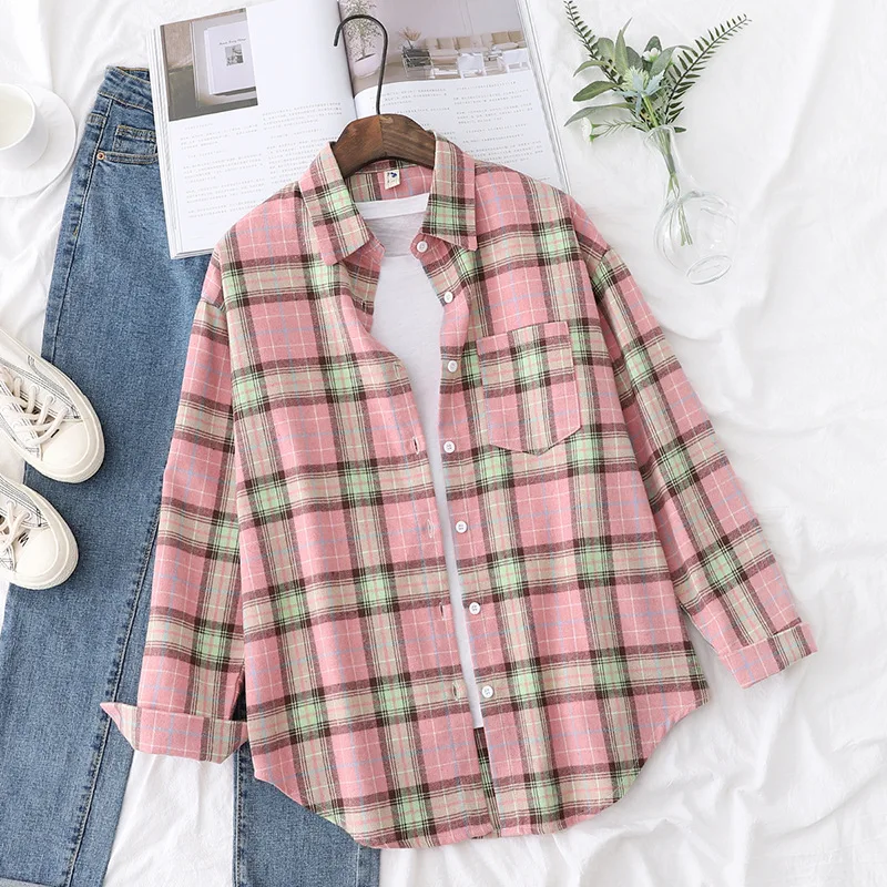 Brand Casual Women's Plaid Shirt 2025 Autumn New Boutique Ladies Loose Blouse and Tops Female Long Sleeve Blouses Clothes