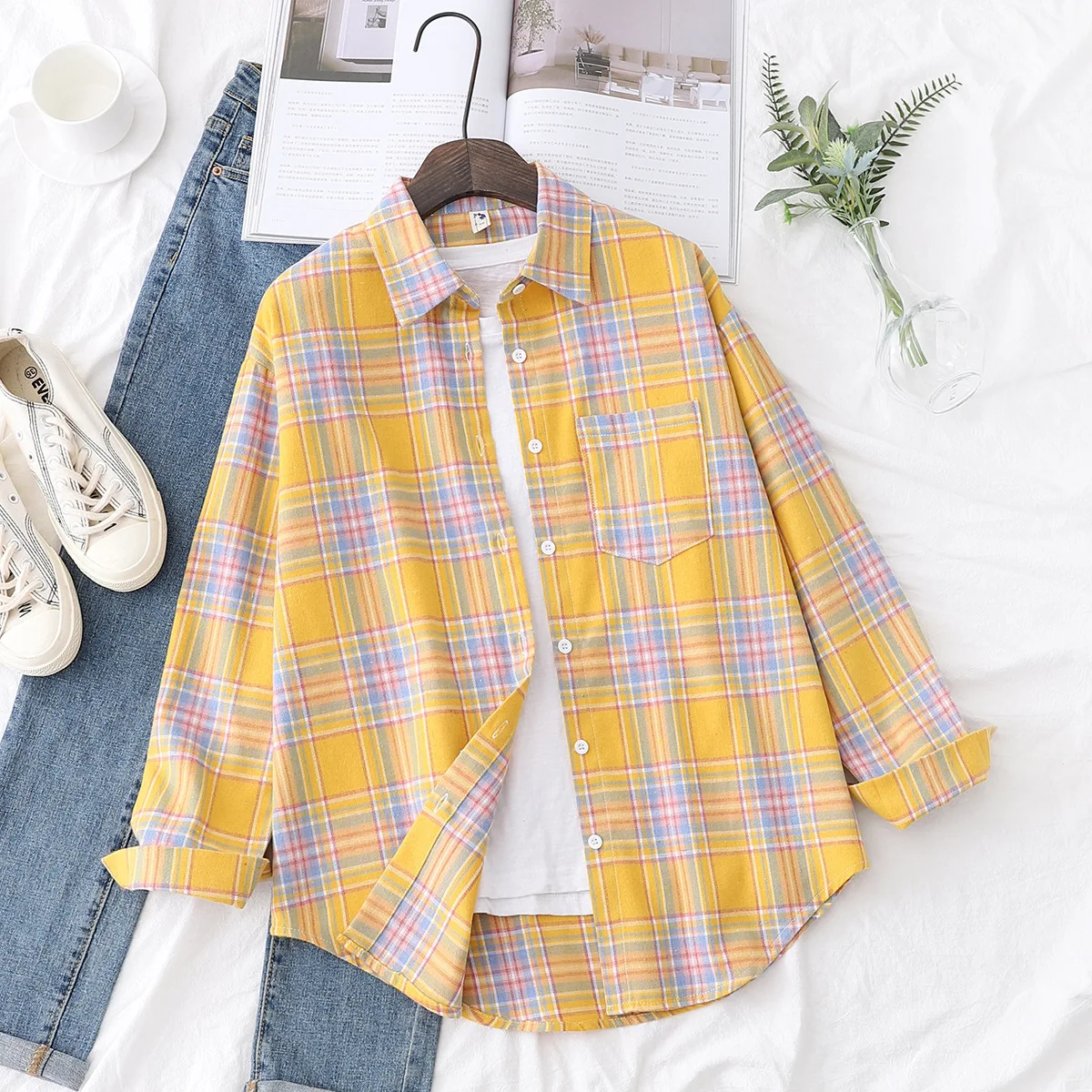 Brand Casual Women's Plaid Shirt 2025 Autumn New Boutique Ladies Loose Blouse and Tops Female Long Sleeve Blouses Clothes