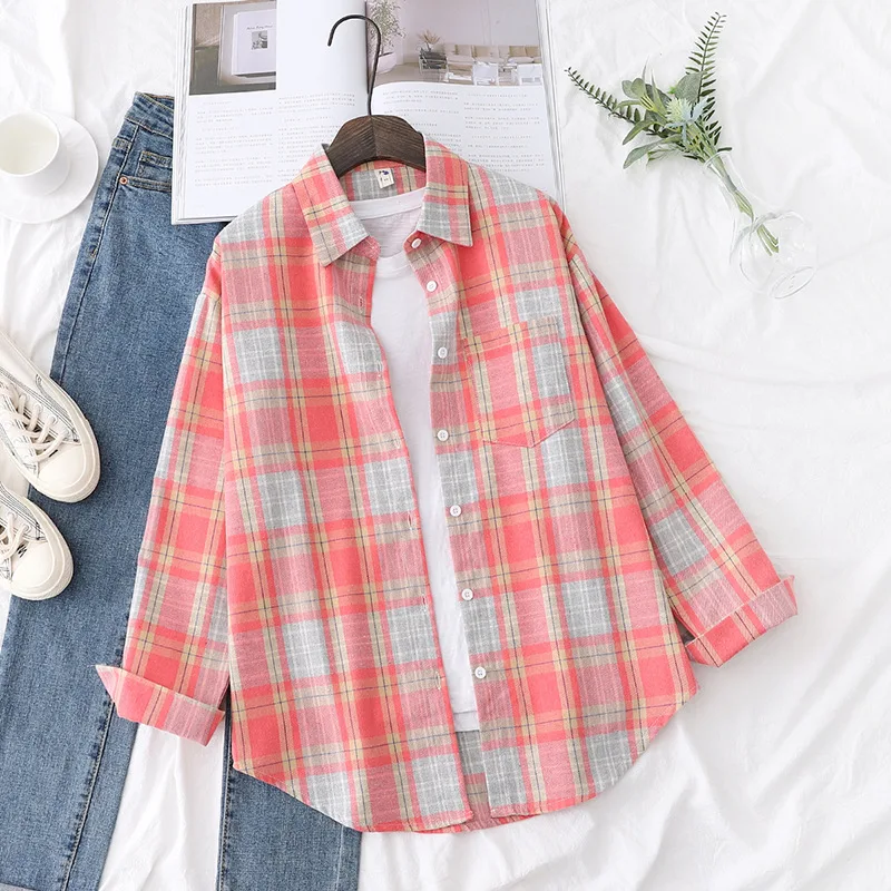 Brand Casual Women's Plaid Shirt 2025 Autumn New Boutique Ladies Loose Blouse and Tops Female Long Sleeve Blouses Clothes