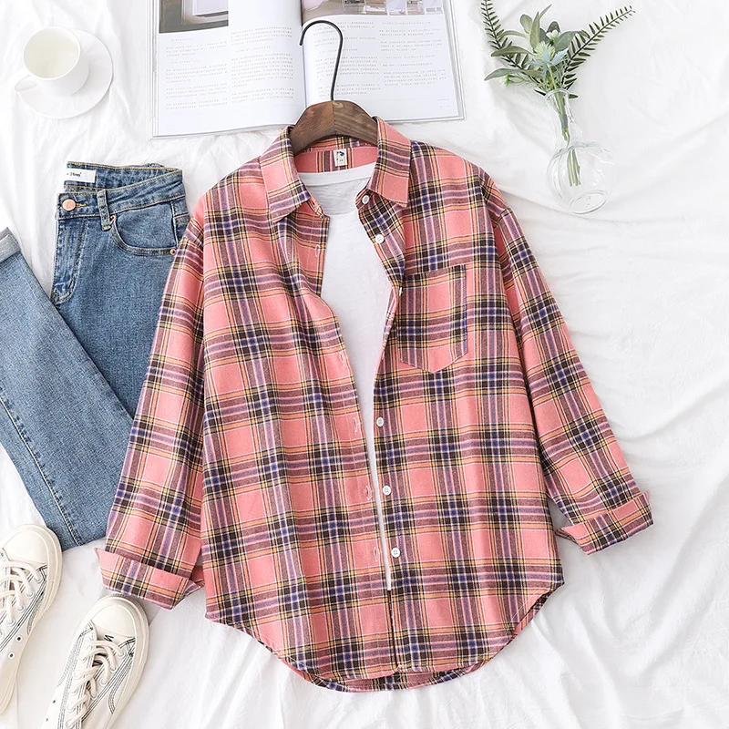 Brand Casual Women's Plaid Shirt 2025 Autumn New Boutique Ladies Loose Blouse and Tops Female Long Sleeve Blouses Clothes