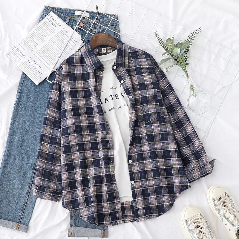 Brand Casual Women's Plaid Shirt 2025 Autumn New Boutique Ladies Loose Blouse and Tops Female Long Sleeve Blouses Clothes