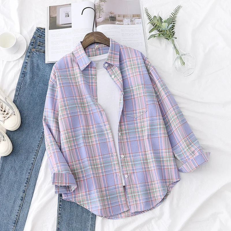 Brand Casual Women's Plaid Shirt 2025 Autumn New Boutique Ladies Loose Blouse and Tops Female Long Sleeve Blouses Clothes