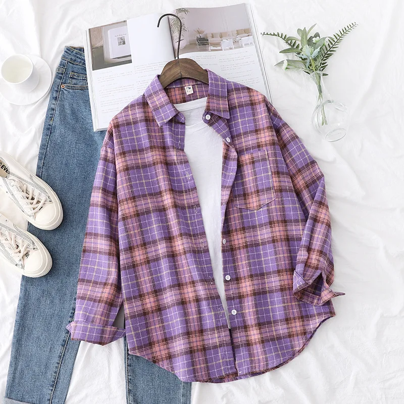 Brand Casual Women's Plaid Shirt 2025 Autumn New Boutique Ladies Loose Blouse and Tops Female Long Sleeve Blouses Clothes