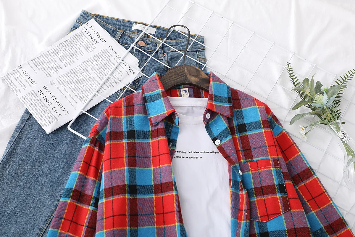 Brand Casual Women's Plaid Shirt 2025 Autumn New Boutique Ladies Loose Blouse and Tops Female Long Sleeve Blouses Clothes
