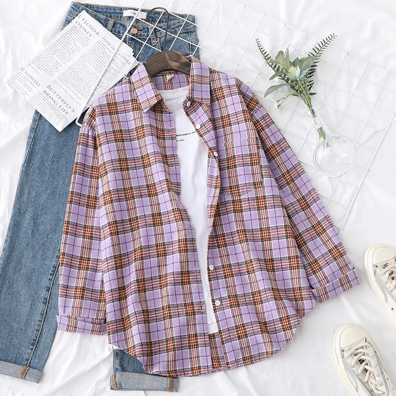 Brand Casual Women's Plaid Shirt 2025 Autumn New Boutique Ladies Loose Blouse and Tops Female Long Sleeve Blouses Clothes