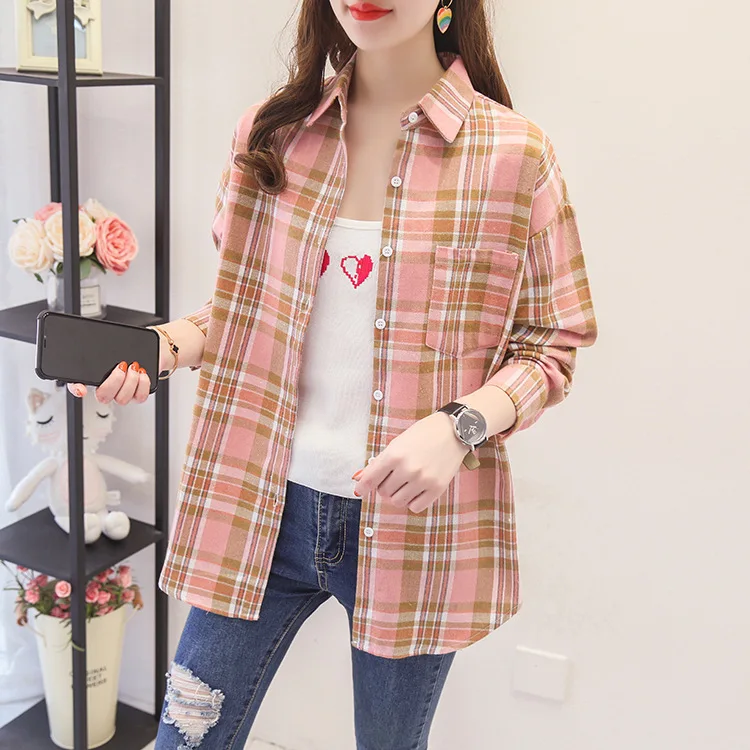 Brand Casual Women's Plaid Shirt 2025 Autumn New Boutique Ladies Loose Blouse and Tops Female Long Sleeve Blouses Clothes