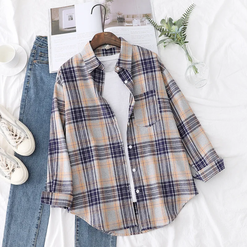 Brand Casual Women's Plaid Shirt 2025 Autumn New Boutique Ladies Loose Blouse and Tops Female Long Sleeve Blouses Clothes