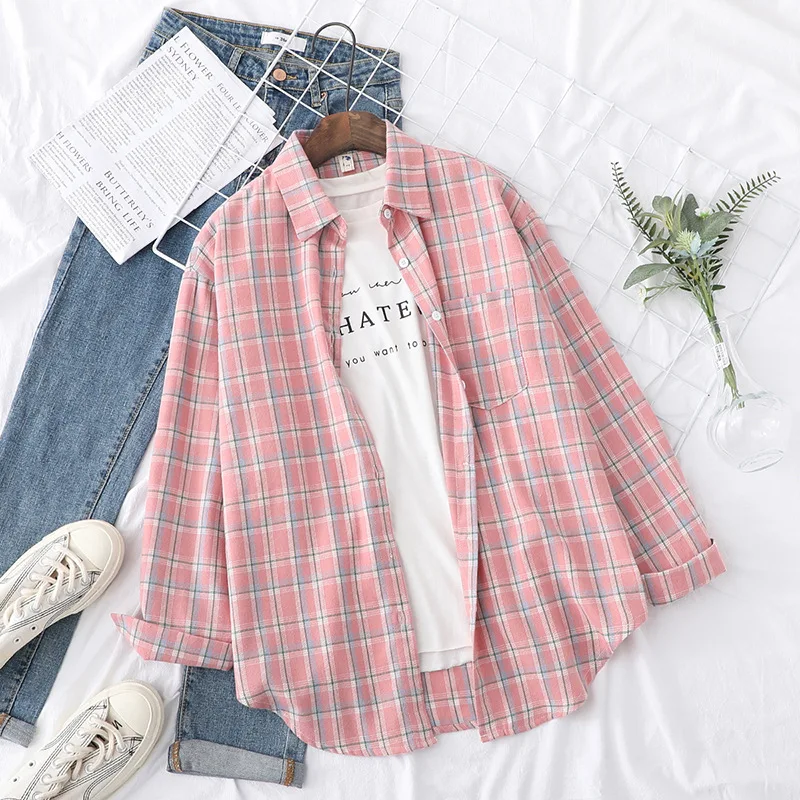 Brand Casual Women's Plaid Shirt 2025 Autumn New Boutique Ladies Loose Blouse and Tops Female Long Sleeve Blouses Clothes