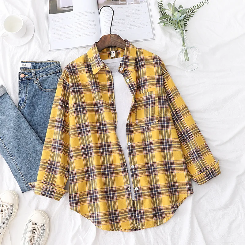 Brand Casual Women's Plaid Shirt 2025 Autumn New Boutique Ladies Loose Blouse and Tops Female Long Sleeve Blouses Clothes
