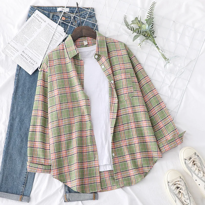 Brand Casual Women's Plaid Shirt 2025 Autumn New Boutique Ladies Loose Blouse and Tops Female Long Sleeve Blouses Clothes