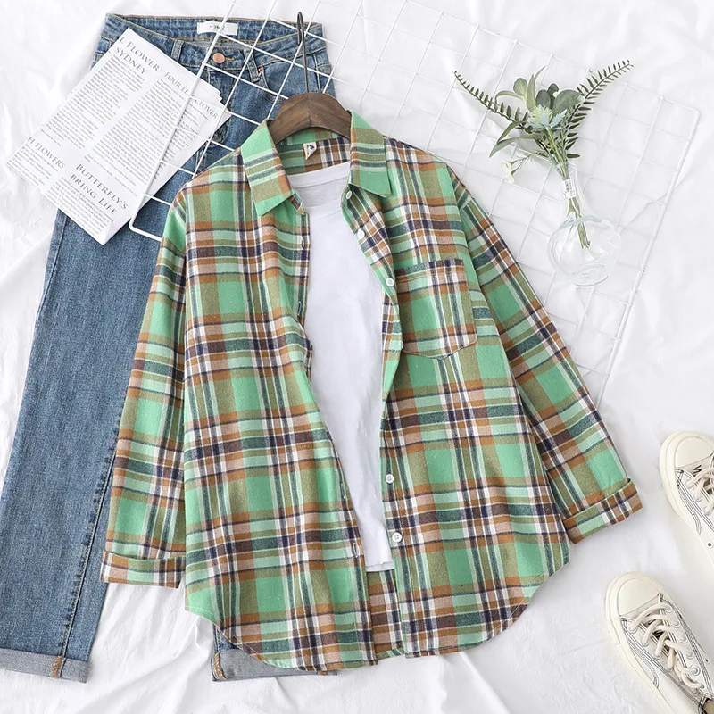 Brand Casual Women's Plaid Shirt 2025 Autumn New Boutique Ladies Loose Blouse and Tops Female Long Sleeve Blouses Clothes