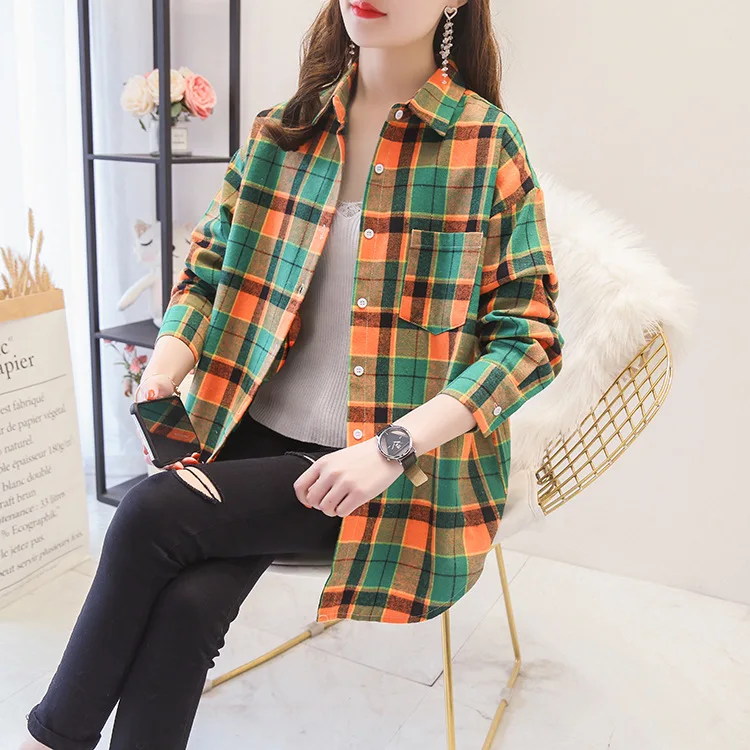 Brand Casual Women's Plaid Shirt 2025 Autumn New Boutique Ladies Loose Blouse and Tops Female Long Sleeve Blouses Clothes