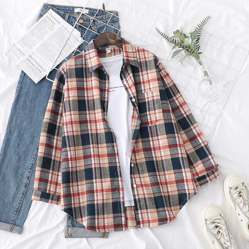 Brand Casual Women's Plaid Shirt 2025 Autumn New Boutique Ladies Loose Blouse and Tops Female Long Sleeve Blouses Clothes